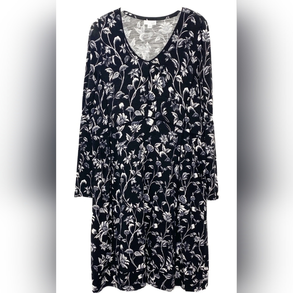 J. Jill Black and White Long Sleeve Floral Dress